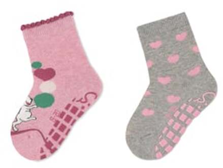 Sterntaler ABS sokken dubbel pak muis en hartjes roze melange Roze/lichtroze - 17/18