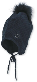 Sterntaler Pom-pom hoed strass hart marine Blauw