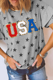 Sterren USA Graphic T-shirt - maat S Grijs