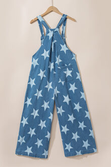 Sterrenprint Denim Jumpsuit Blauw