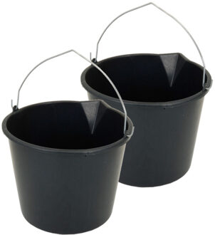 Stevige huishoud emmer - 3x - zwart - 20 liter - met tuit - Klusemmers - bouwemmers