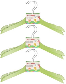 Stevige kledinghangers voor kinderen 8x stuks hout - Klerenhangers limegroen