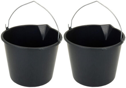 Stevige zwarte huishoud emmer - 2x - 12 liter - met schenktuit - Huishoudemmer - klusemmer