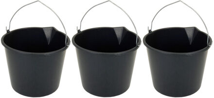 Stevige zwarte huishoud emmer - 3x - 12 liter - met schenktuit - Huishoudemmer - klusemmer