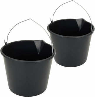 Stevige zwarte huishoud emmers set van 2x 2-formaten met tuit