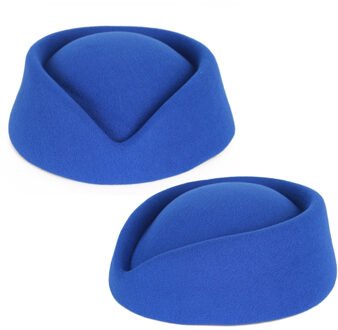 Stewardess hoedje voor dames - 2x - blauw - Verkleed hoeden - Carnaval - Luchtvaart