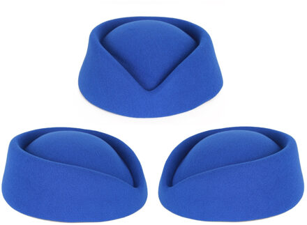 Stewardess hoedje voor dames - 3x - blauw - Verkleed hoeden - Carnaval - Luchtvaart