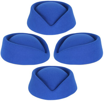 Stewardess hoedje voor dames - 4x - blauw - Verkleed hoeden - Carnaval - Luchtvaart