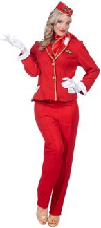 Stewardess kostuum Dames Rood Premium 4-delig Rood - Zalm