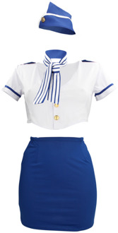 Stewardess Kostuum - S/M - Blauw/Wit