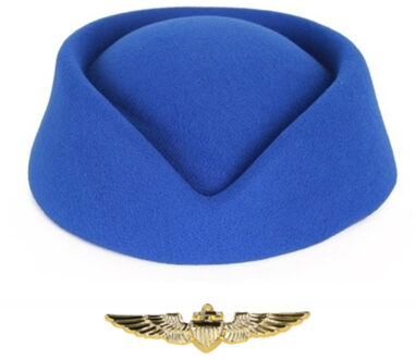 Stewardessen verkleed set - wings broche speldje - Stewardessen hoedje - blauw - dames - carnaval