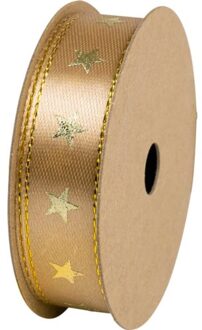 Stewo dubbelzijdig satijn cadeaulint sterren, breedte 15mm, beige