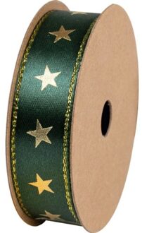 Stewo dubbelzijdig satijn cadeaulint sterren, breedte 15mm, groen
