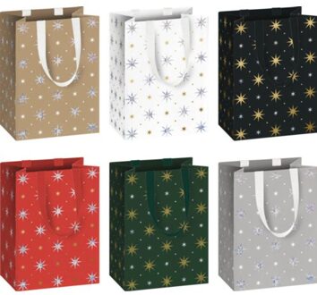 Stewo geschenktasje stars zidonia, formaat 10 x 8 x 14 cm, assorti