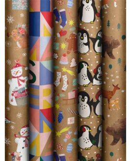 Stewo kerst cadeaupapier cookie and friends, formaat 70 x 300 cm, assorti