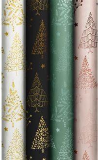 Stewo kerst cadeaupapier elegant wood, formaat 70 x 150, assorti