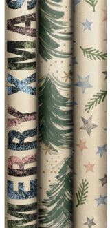 Stewo kerst cadeaupapier mindful yule, formaat 70 x 200 cm, assorti