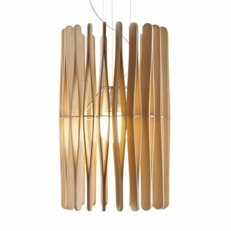 Stick hout-hanglamp, cilindervormig, 43cm bruin, chroom