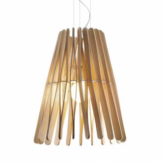 Stick hout-hanglamp, kegelvormig bruin, chroom