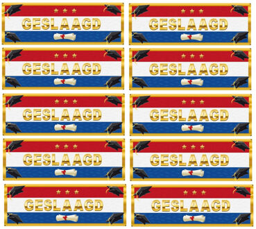 Sticker Geslaagd diploma thema - 10x - Nederlandse vlag - 19,6 x 6,5 cm - versiering