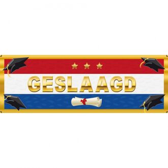 Sticker Geslaagd diploma thema - 3x stuks - Nederlandse vlag - 19,6 x 6,5 cm - versiering