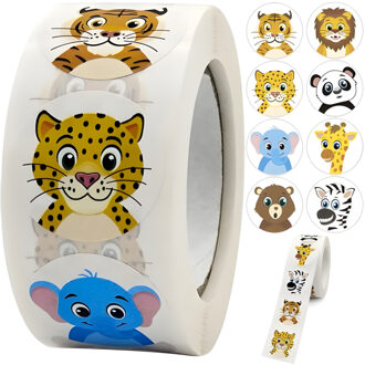 Stickers dieren - 500x stuks - sticker rol - knutselen - motivatie stickers - kinderen Multi