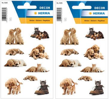 Stickers honden en katten - 54x - puppy en poezen - dieren stickers