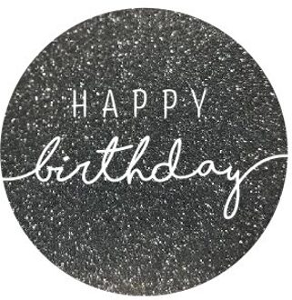Stickers Rond 'Happy Birthday' Glitter Antraciet/Wit Multikleur - Print