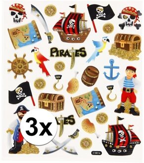 Stickervel piraten thema - 3x - glitter - piraat stickers - hobby stickers voor kinderen