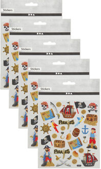 Stickervel piraten thema - 5x - glitter - piraat stickers - hobby stickers voor kinderen
