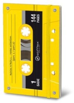 Stifflexible notitieboekje musicassette, 9 x 14 cm, geel tape
