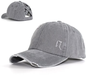 Stijl Dames Paardenstaart Baseball Cap Gewassen Gat Trucker Cap Straat Hip Hop Verstelbare Hoed Snap Back Casual Alle-wedstrijd Zonnehoed grijs