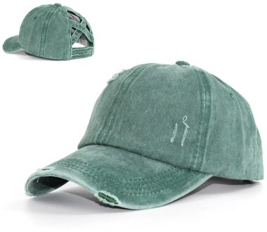 Stijl Dames Paardenstaart Baseball Cap Gewassen Gat Trucker Cap Straat Hip Hop Verstelbare Hoed Snap Back Casual Alle-wedstrijd Zonnehoed leger groen