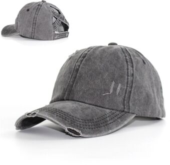 Stijl Dames Paardenstaart Baseball Cap Gewassen Gat Trucker Cap Straat Hip Hop Verstelbare Hoed Snap Back Casual Alle-wedstrijd Zonnehoed zwart