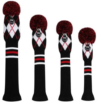 Stijl Golf Gebreide Hoofd Covers Set 4Pcs/Verpakt Voor Driver Fairway Hybrid,1 3 5 Golf Hout Met Rood/Blauw/Wit/Geel wit rood Argyle