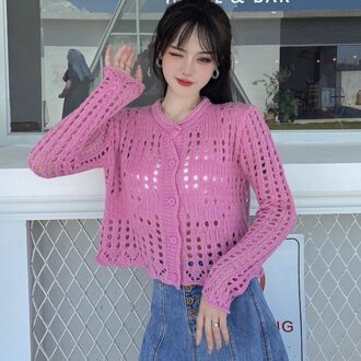 Stijl Korte Top Hollow Dunne Lange Mouwen Gebreide Vest Zachte Stof Buitenste Korte Top