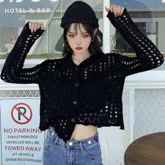 Stijl Korte Top Hollow Dunne Lange Mouwen Gebreide Vest Zachte Stof Buitenste Korte Top