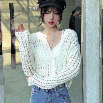Stijl Korte Top Hollow Dunne Lange Mouwen Gebreide Vest Zachte Stof Buitenste Korte Top