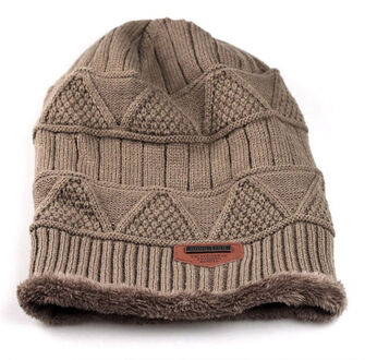 Stijl Mode Mannen Patchwork Winter Warm Haak Knit Baggy Beanie Wol Schedel Hoed Ski Cap Sjaal Set khaki