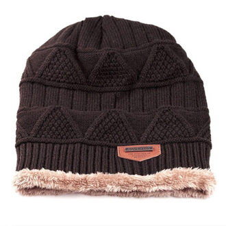 Stijl Mode Mannen Patchwork Winter Warm Haak Knit Baggy Beanie Wol Schedel Hoed Ski Cap Sjaal Set koffie