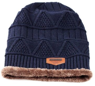 Stijl Mode Mannen Patchwork Winter Warm Haak Knit Baggy Beanie Wol Schedel Hoed Ski Cap Sjaal Set Marineblauw