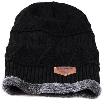 Stijl Mode Mannen Patchwork Winter Warm Haak Knit Baggy Beanie Wol Schedel Hoed Ski Cap Sjaal Set zwart
