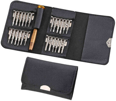Stijl Pocket Zwart Lederen Tas 25 In 1 Schroevendraaier Set Mobiele Telefoon Reparatie Handgereedschap Voor Iphone Horloge Tablet pc Computer