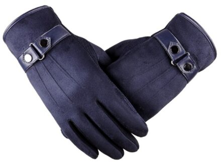Stijl Suede Non-Fleece Touchscreen Handschoenen Voor Mannen Winter Verdikte Warmte Rijden En Rijden Leisure Katoenen Handschoenen Blauw