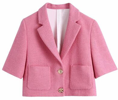 Stijlvolle Chic Roze Rok Past Vrouwen Pockets Cropped Blazer Knoppen Mid Rokken Suits Vrouwelijke Casual Outfits Blazer / L