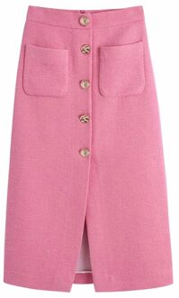 Stijlvolle Chic Roze Rok Past Vrouwen Pockets Cropped Blazer Knoppen Mid Rokken Suits Vrouwelijke Casual Outfits Skirt / L