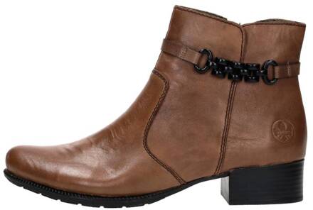 Stijlvolle cognac enkellaars met zwarte riem Rieker , Brown , Dames - 38 Eu,36 EU