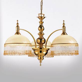 Stijlvolle hanglamp Corola met mooie versiering glanzend goud, crème