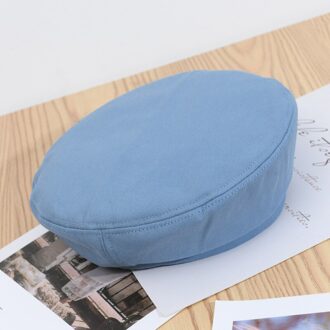 Stijlvolle Vrouwen Meisje Achthoekige Baret Hoed Winter Herfst Retro Cap Effen Kleur Hoed TC21 Blauw