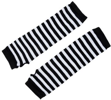 Stijlvolle Winter Warm Zwart Wit Gestreepte Lange Vingerloze Handschoenen